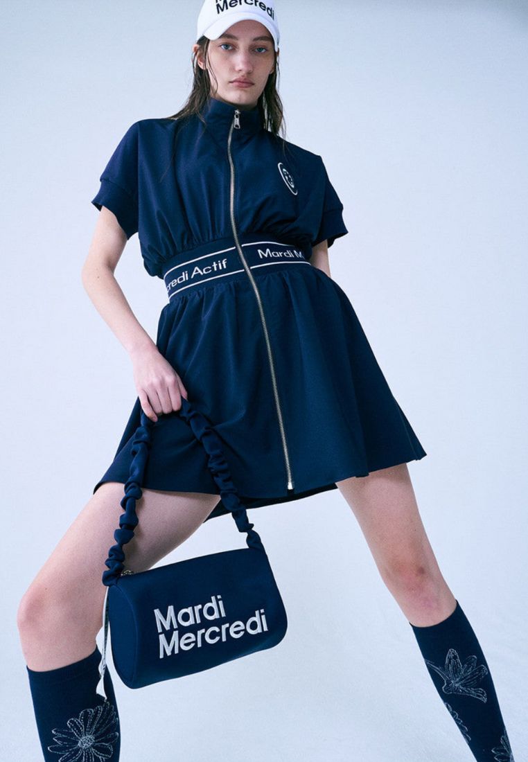 Neoprene Shoulder Bag Cylinder Navy Ivory