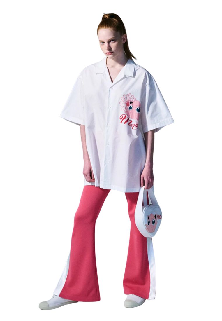 Oversized Shirt Half Sleeve Flower Purin White