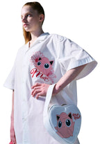 Oversized Shirt Half Sleeve Flower Purin White