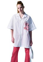 Oversized Shirt Half Sleeve Flower Purin White