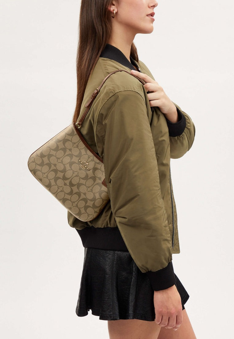 Penelope Shoulder Bag In Signature Canvas Khaki Saddle 2