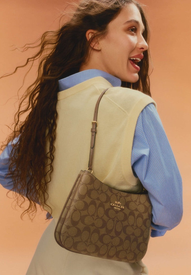 Penelope Shoulder Bag In Signature Canvas Khaki Saddle 2