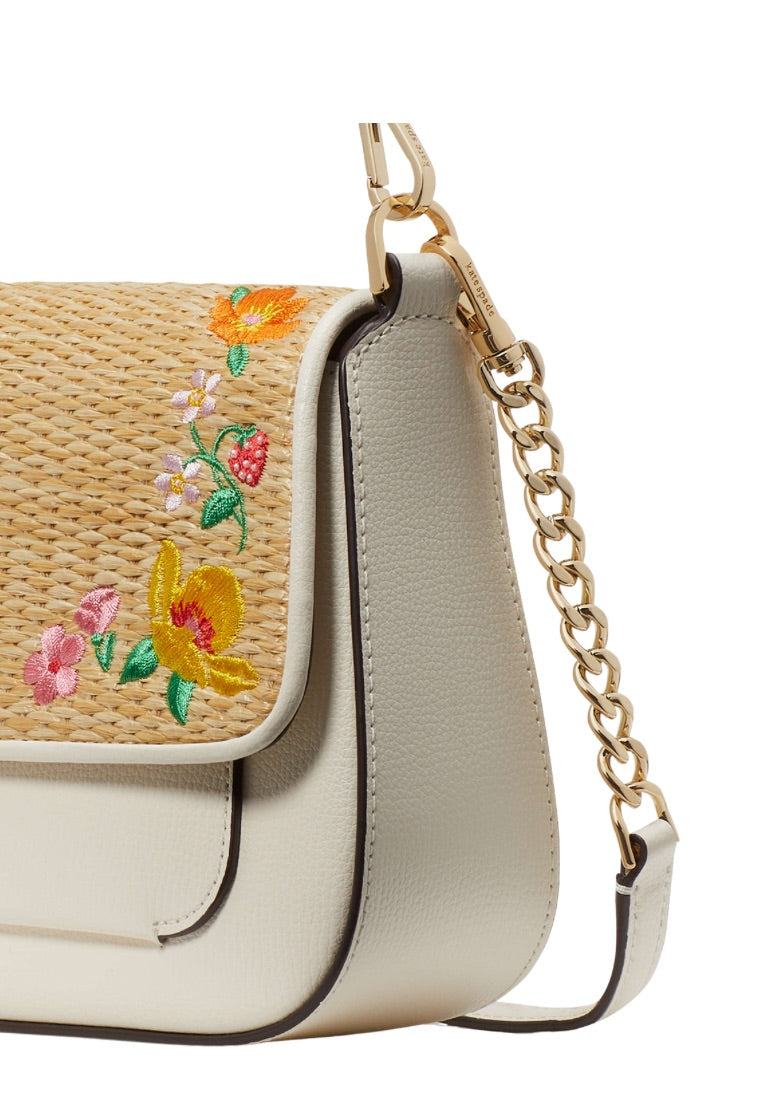 Phoebe Embroidered Straw Flap Crossbody Meringue Multi