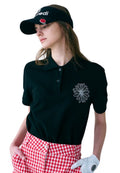 Piquet TShirt Flower Needlework Black Ivory