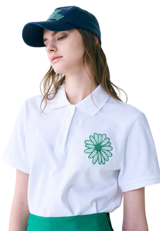 Piquet Tshirt Flower Needlework White Green