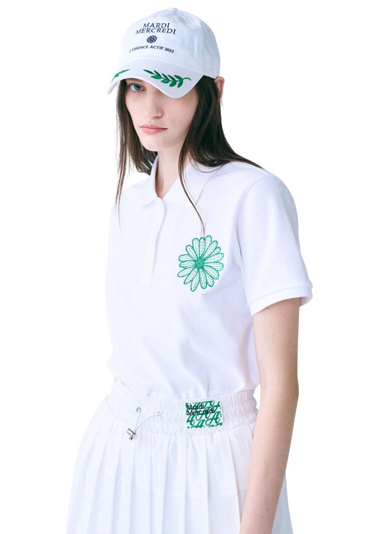 Piquet Tshirt Flower Needlework White Green