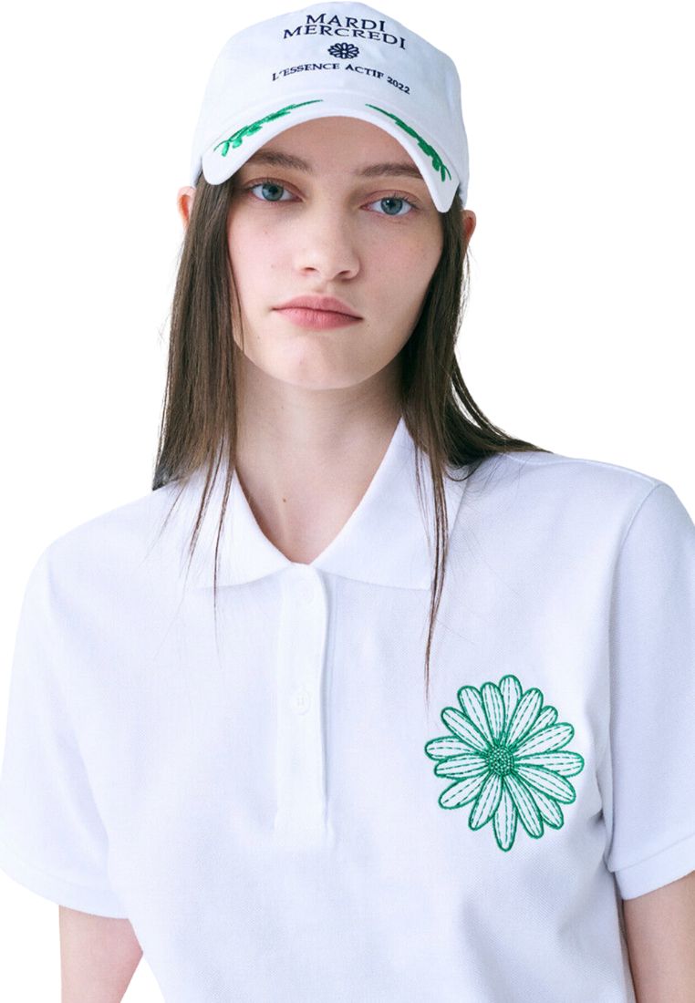Piquet Tshirt Flower Needlework White Green
