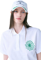 Piquet Tshirt Flower Needlework White Green