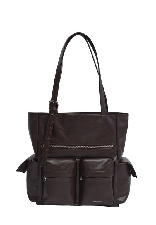 Pocket Shopper Bag L Nappa Chocolate