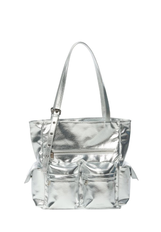 Pocket Shopper Bag L Nappa Silver