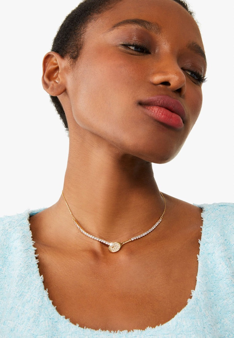 Queen Of The Court Tennis Necklace Clear Gold