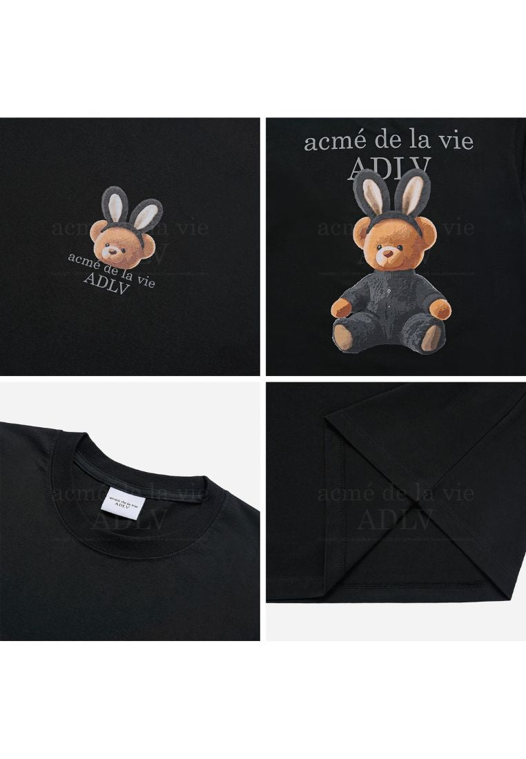 Rabbit Bear Doll Logo Short Sleeve T-Shirt Black