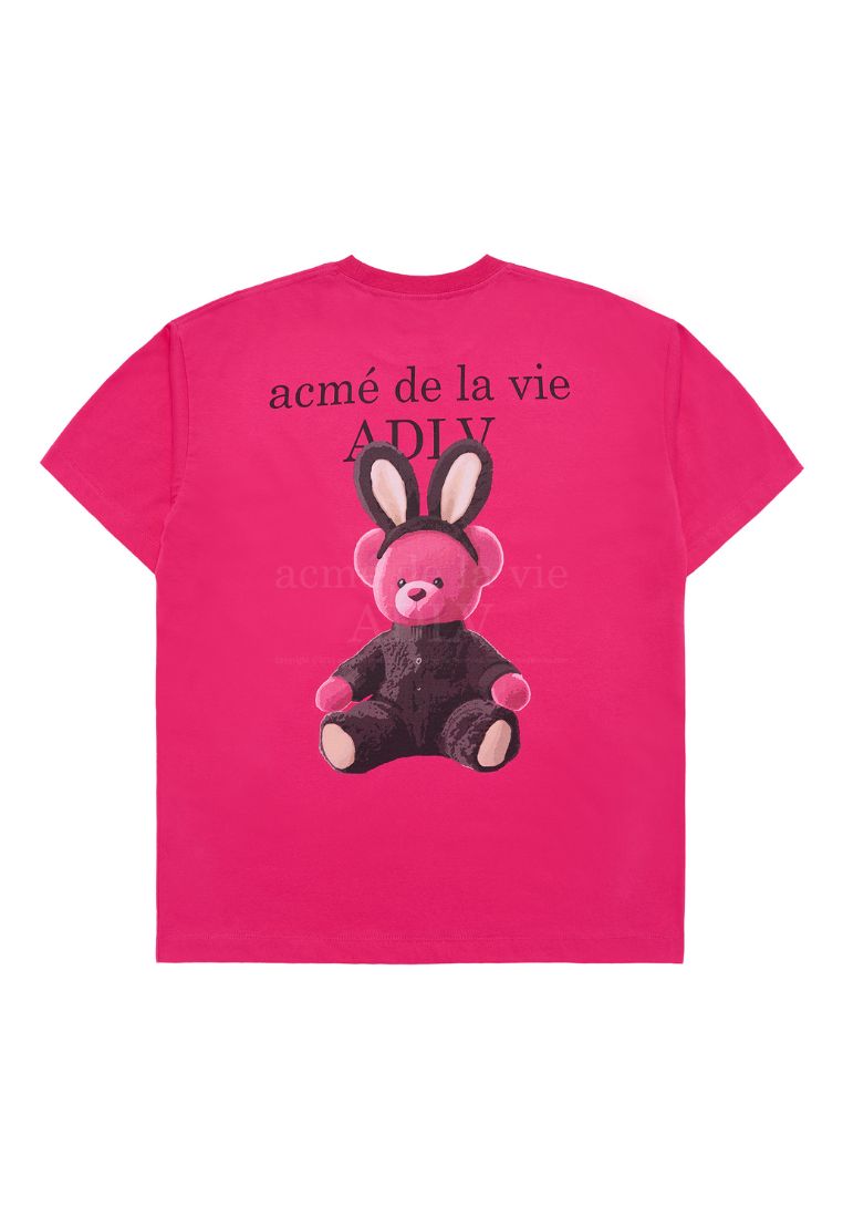 Rabbit Bear Doll Logo Short Sleeve T-Shirt Pink