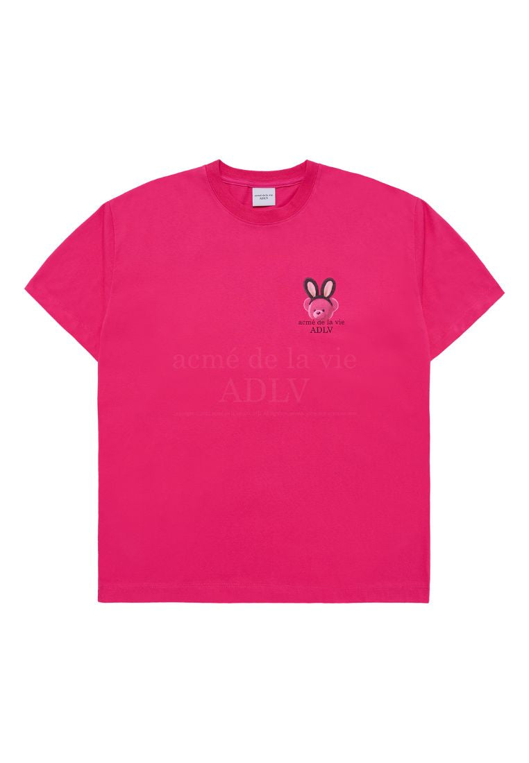 Rabbit Bear Doll Logo Short Sleeve T-Shirt Pink