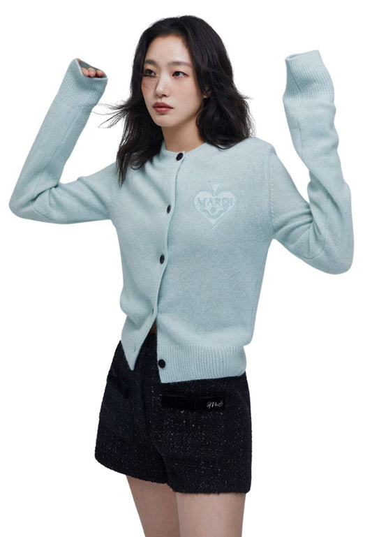 Raccoon Blended Cardigan Round Neck Spade Baby Blue