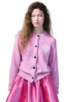 Raccoon Blended Cardigan Round Neck Spade Pink