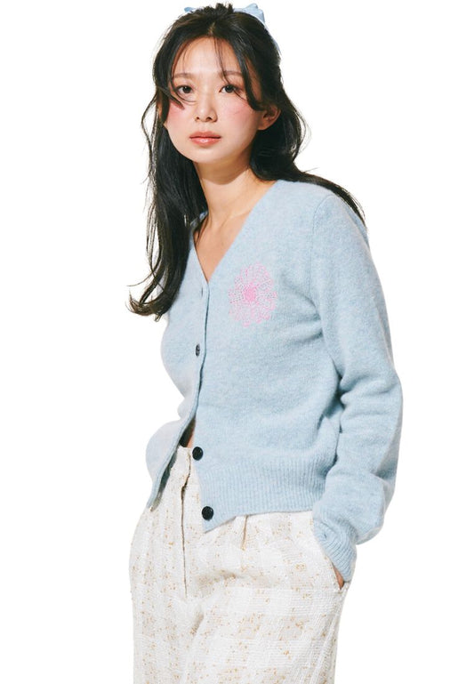 Raccoon Blended Cardigan V Neck Mint Pink