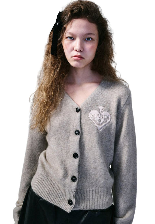 Raccoon Blended Cardigan V Neck Spade Beige