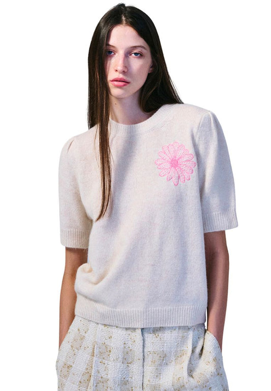 Raccoon Blended Top Short Sleeve Ivory Pink