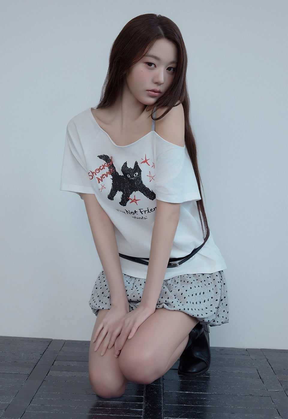Rola Cat Friends Off Shoulder T-Shirt White