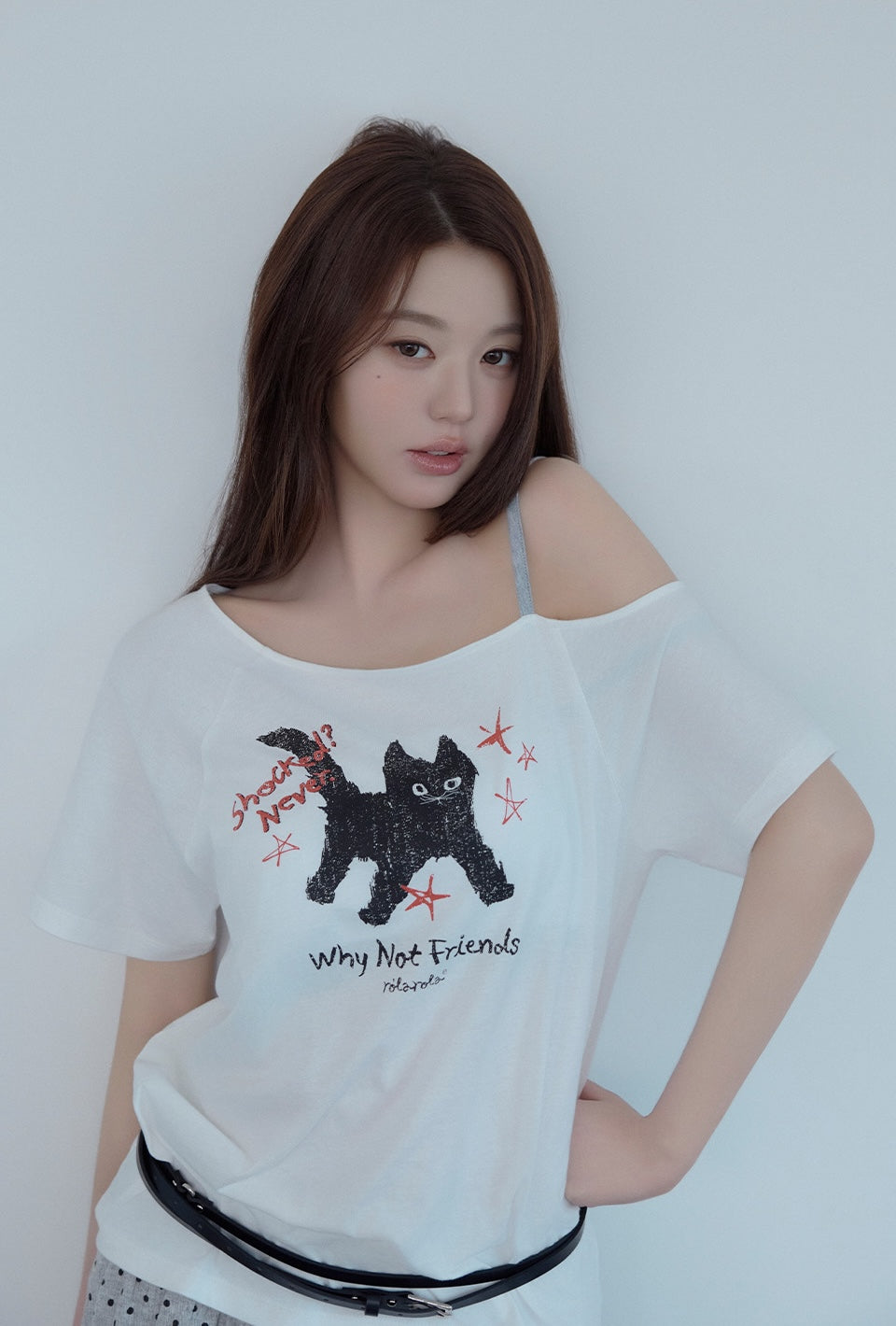 Rola Cat Friends Off Shoulder T-Shirt White