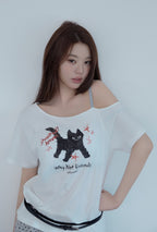 Rola Cat Friends Off Shoulder T-Shirt White