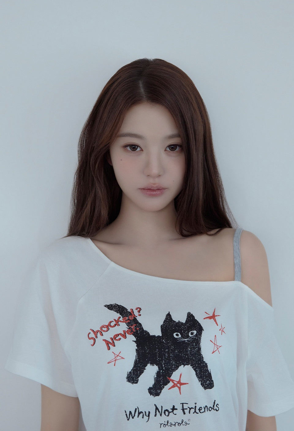 Rola Cat Friends Off Shoulder T-Shirt White