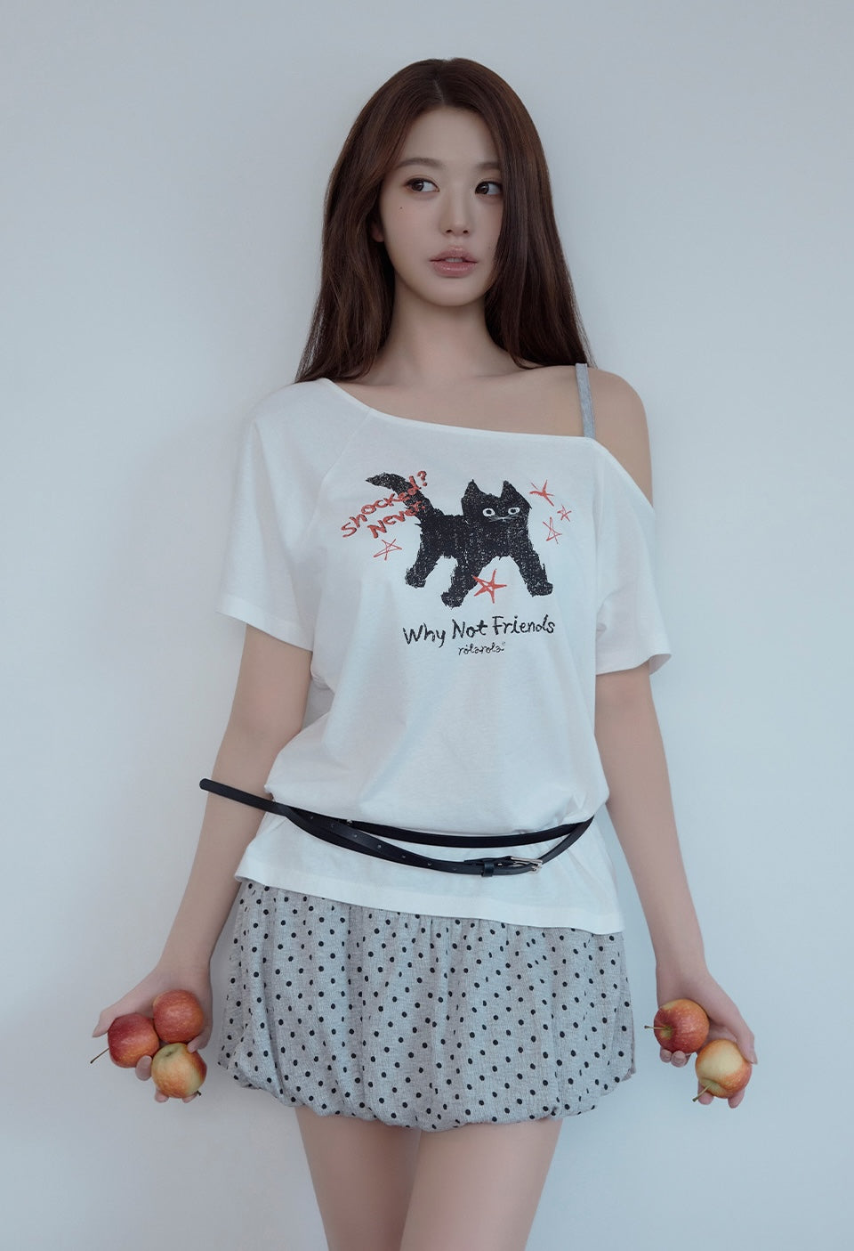 Rola Cat Friends Off Shoulder T-Shirt White