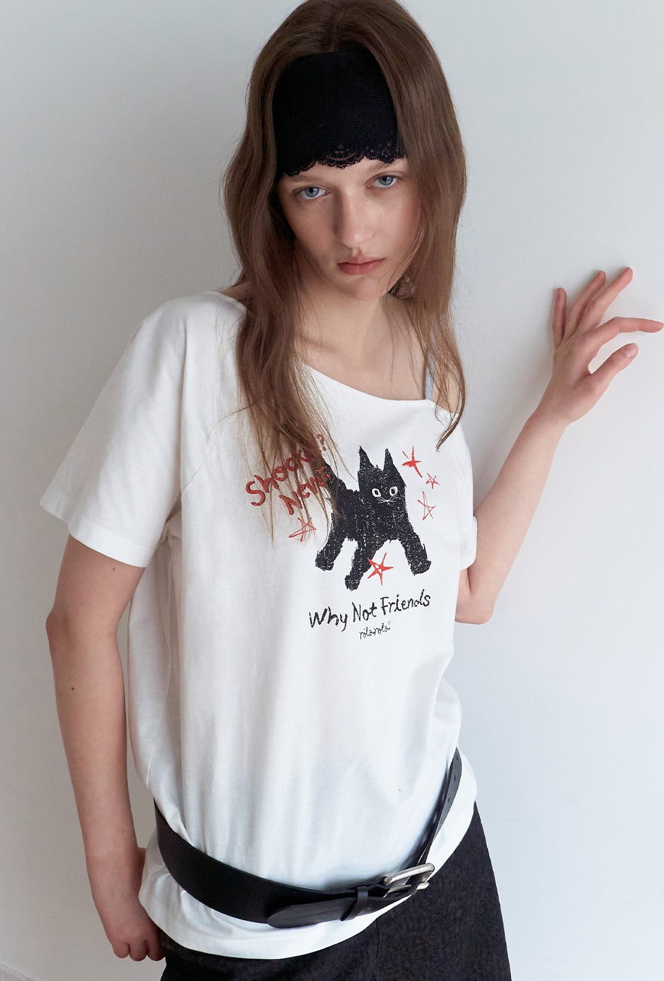 Rola Cat Friends Off Shoulder T-Shirt White