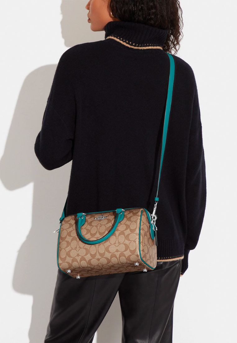 Rowan Satchel In Signature Canvas Khaki Teal