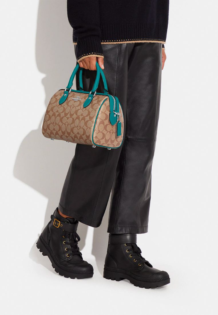 Rowan Satchel In Signature Canvas Khaki Teal