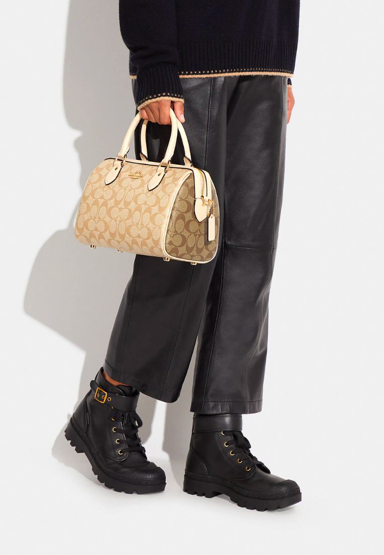 Rowan Satchel In Blocked Signature Canvas Light Khaki Multi