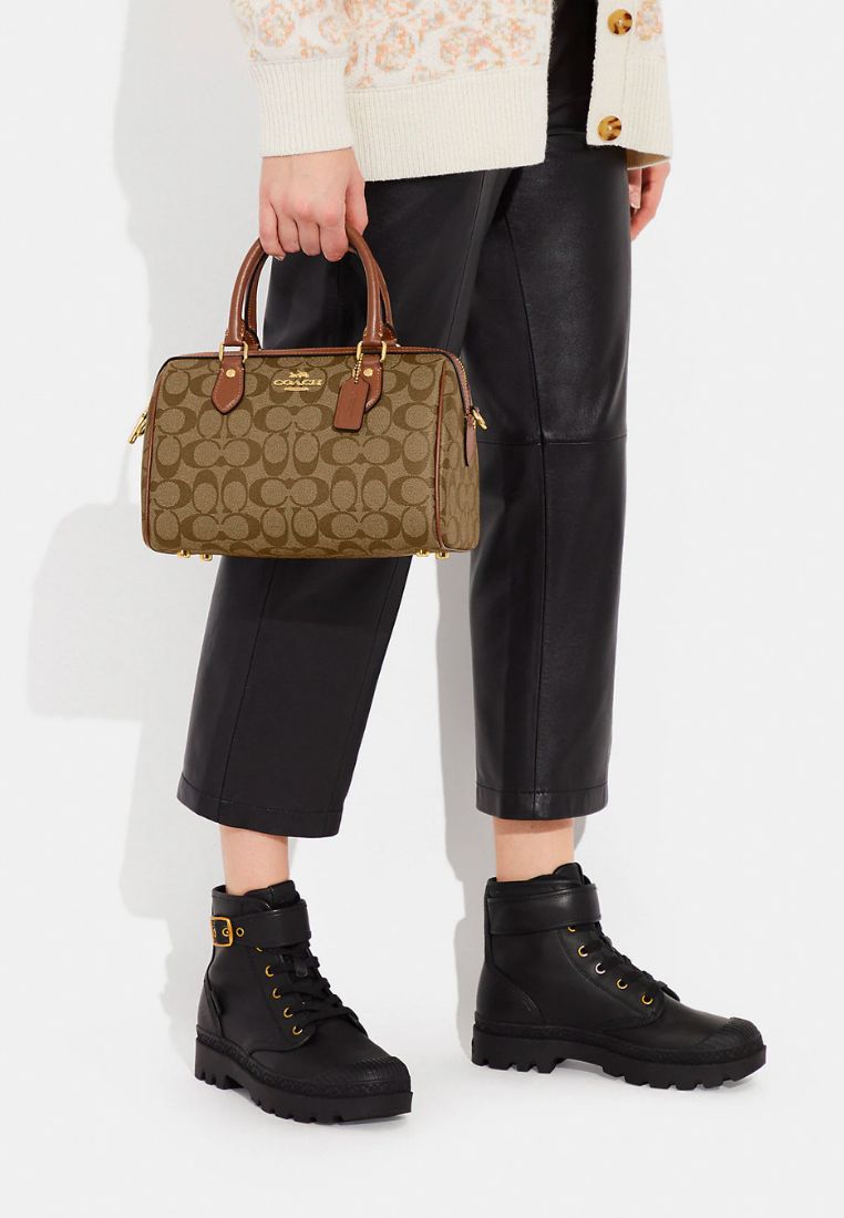 Rowan Satchel In Signature Canvas Khaki Saddle 2