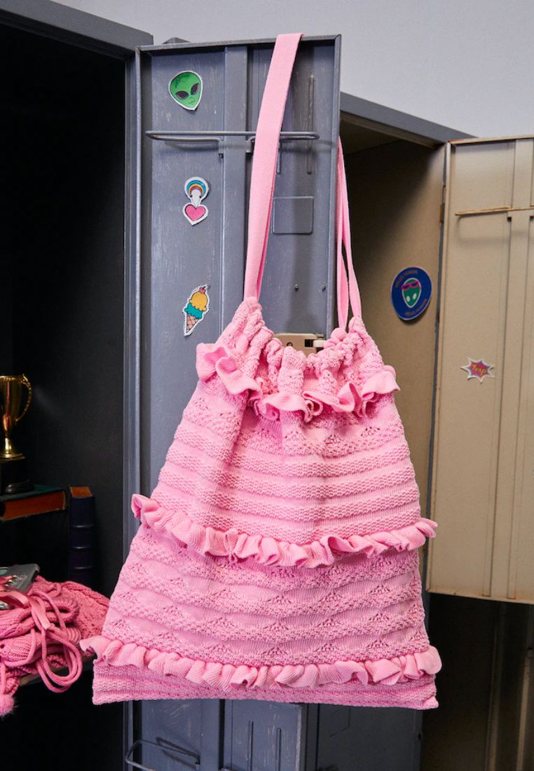 Ruffle Knit Bag Pink