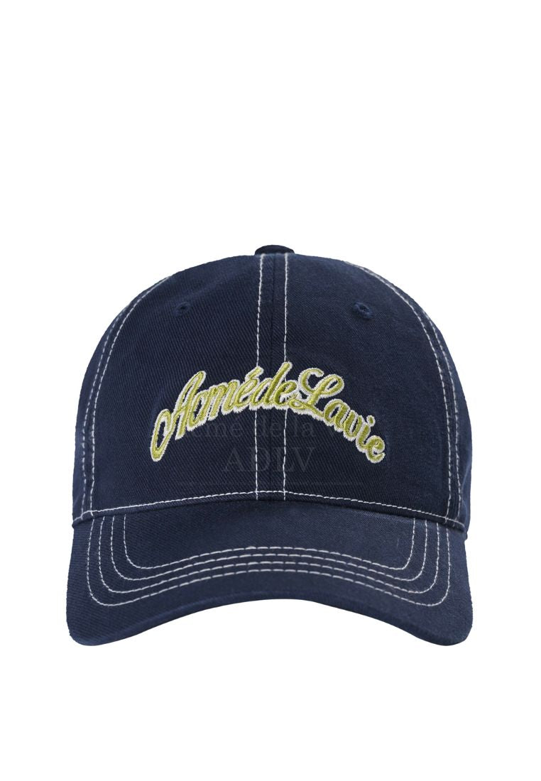 Script Logo Color Embroidery Ball Cap Navy
