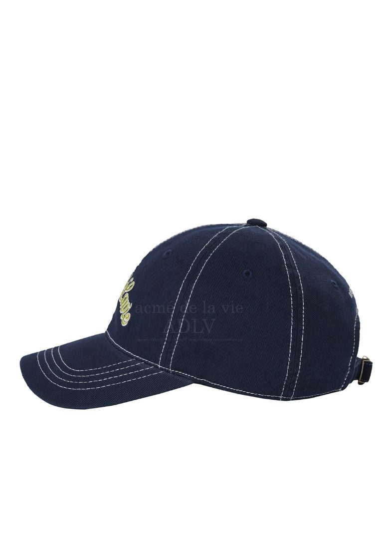 Script Logo Color Embroidery Ball Cap Navy