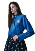 Shirt Frill Collar Blue Beige