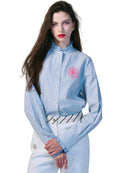 Shirt Frill Collar Stripe Sky Pink