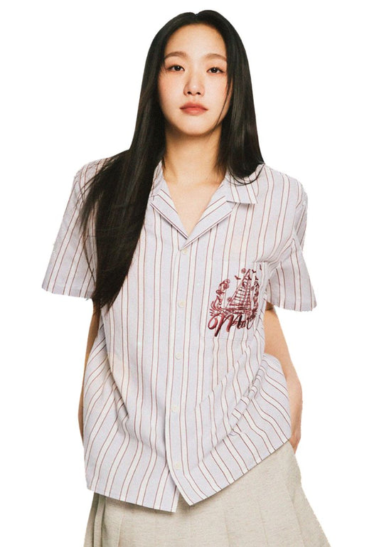 Shirt Half Sleeve Stripe Bon Voyage Sky Burgundy