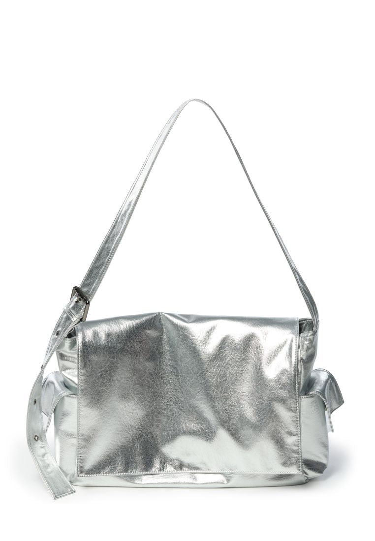 Side Pocket Messanger Bag L Nappa Silver