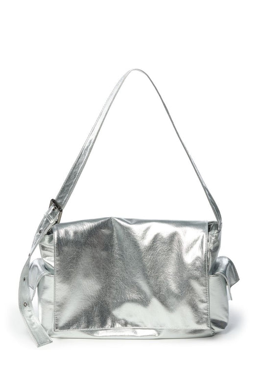 Side Pocket Messanger Bag L Nappa Silver