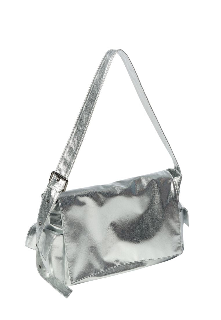 Side Pocket Messanger Bag L Nappa Silver