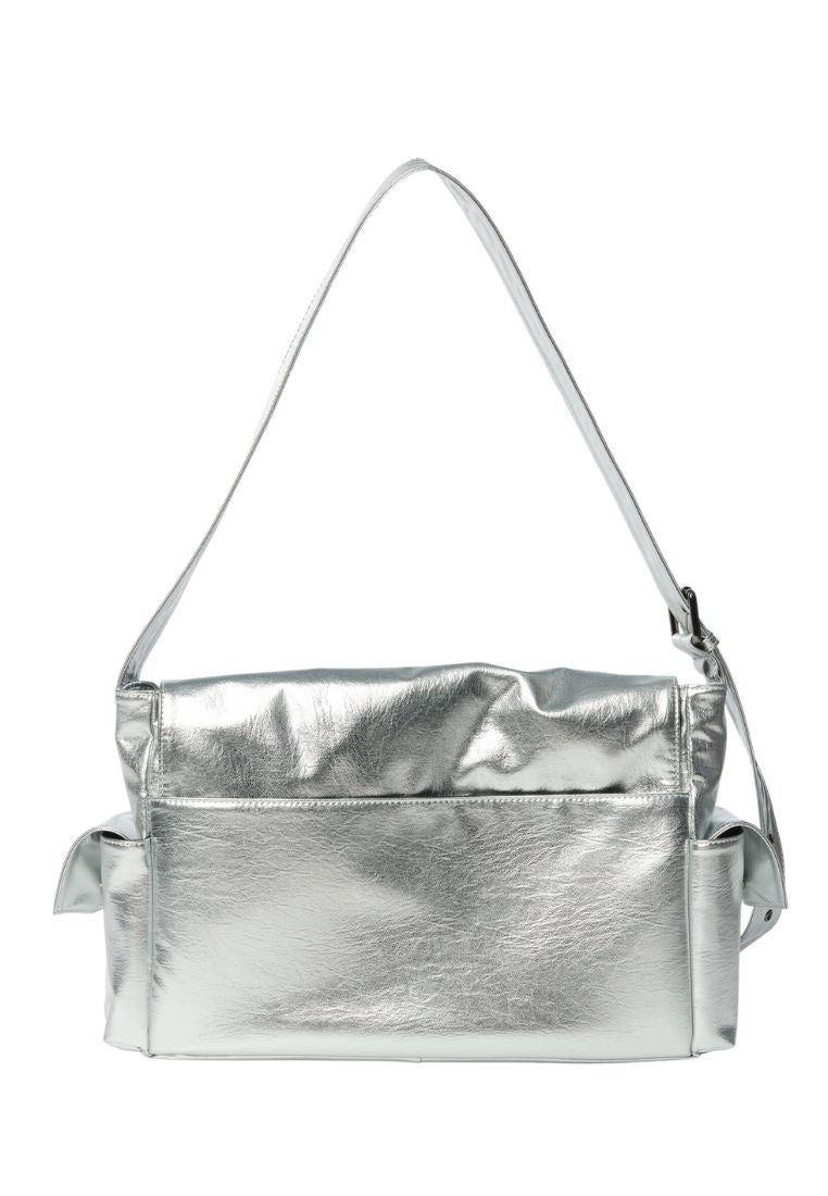 Side Pocket Messanger Bag L Nappa Silver