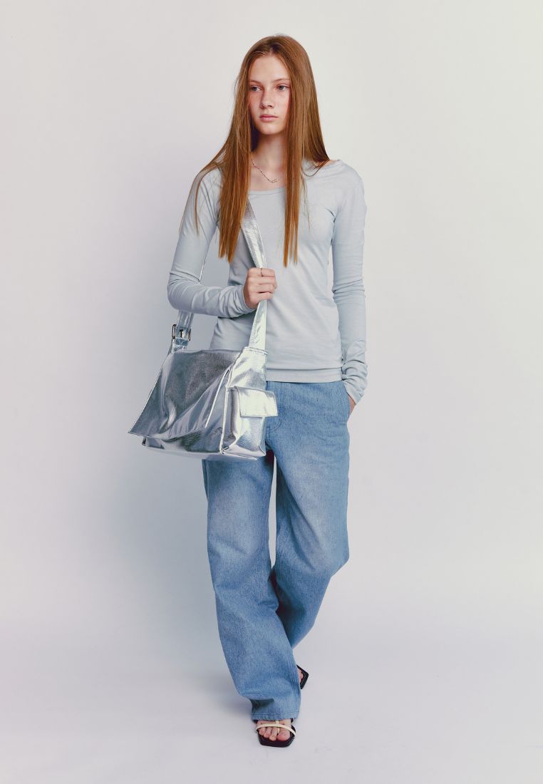 Side Pocket Messanger Bag L Nappa Silver