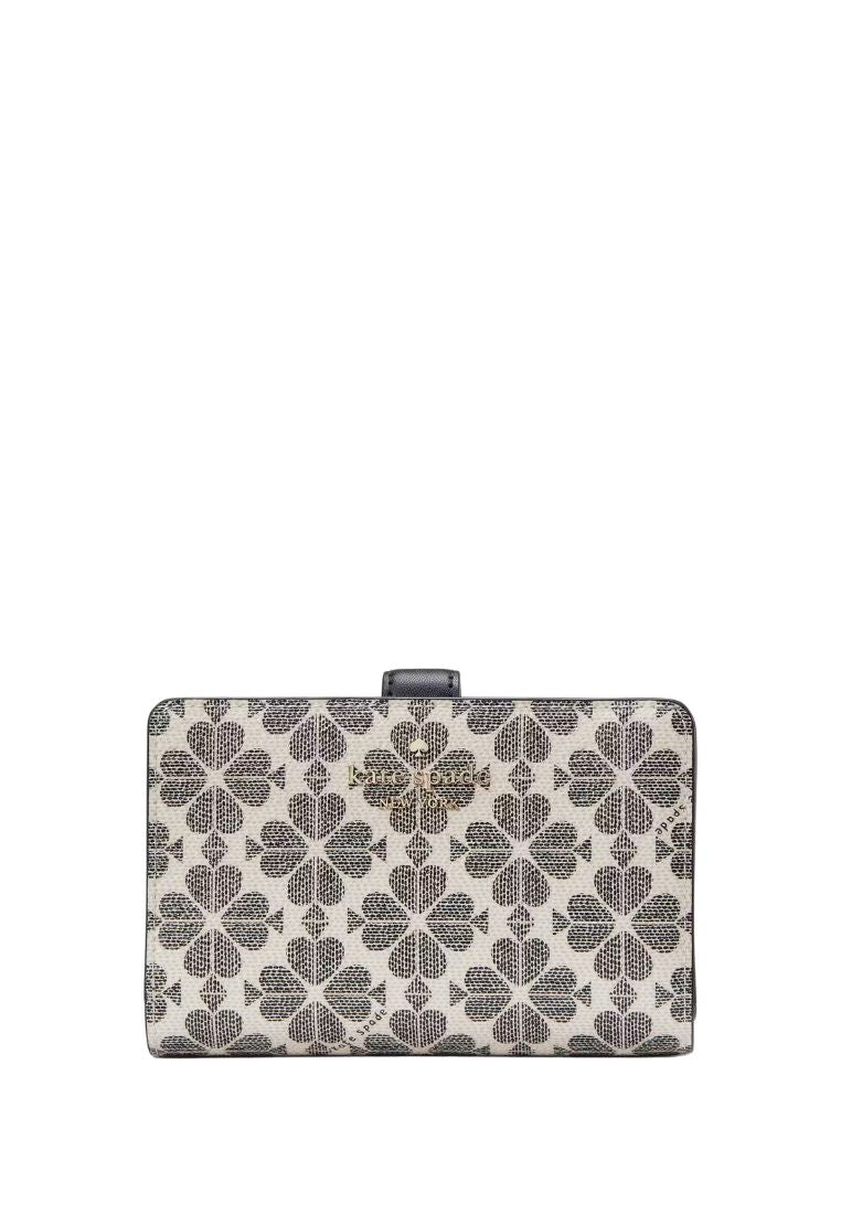 Signature Spade Flower Medium Compact Bifold Wallet Black Multi