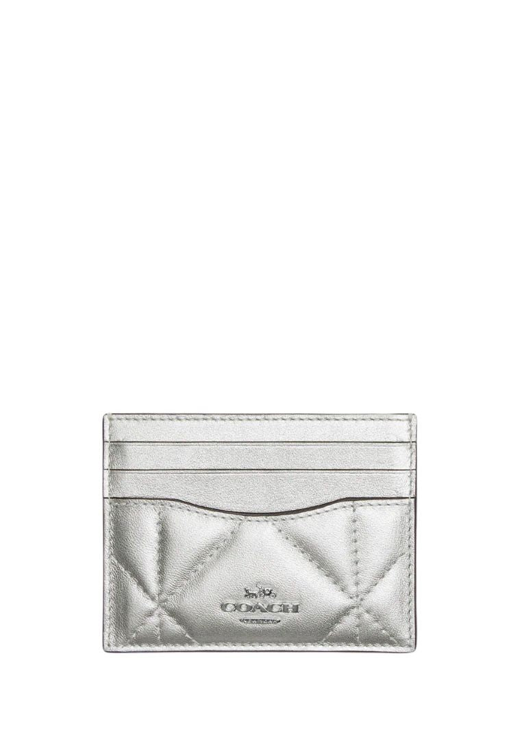 Slim Id Card Case With Puffy Diamond Quilting Metallic Silver