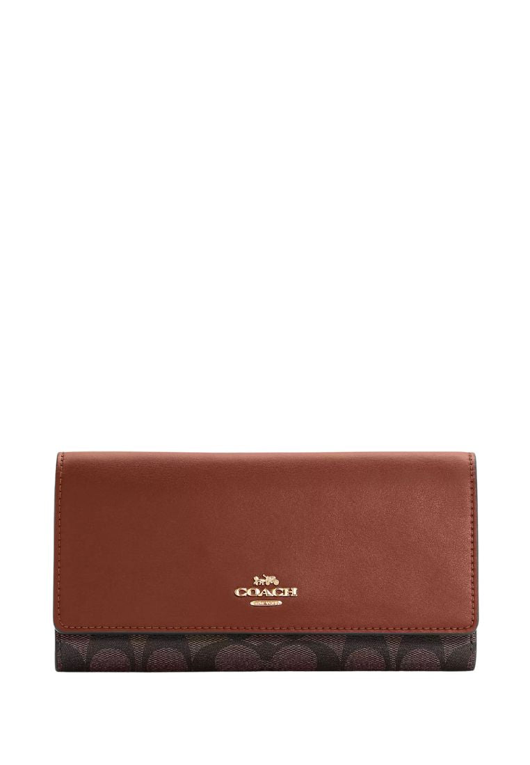 Slim Trifold Wallet In Signature Canvas Brown Redwood