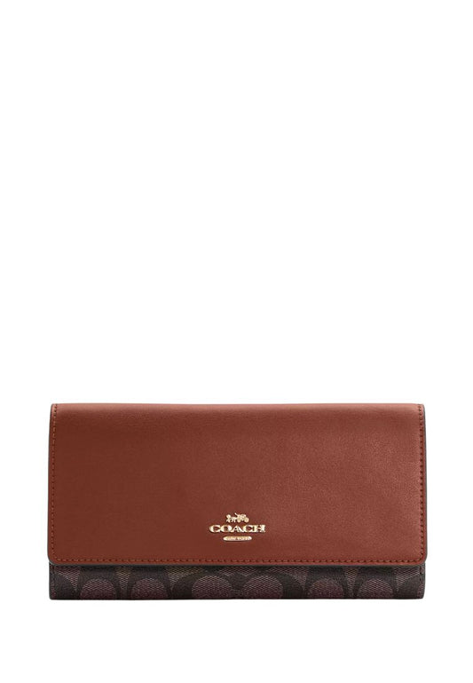 Slim Trifold Wallet In Signature Canvas Brown Redwood