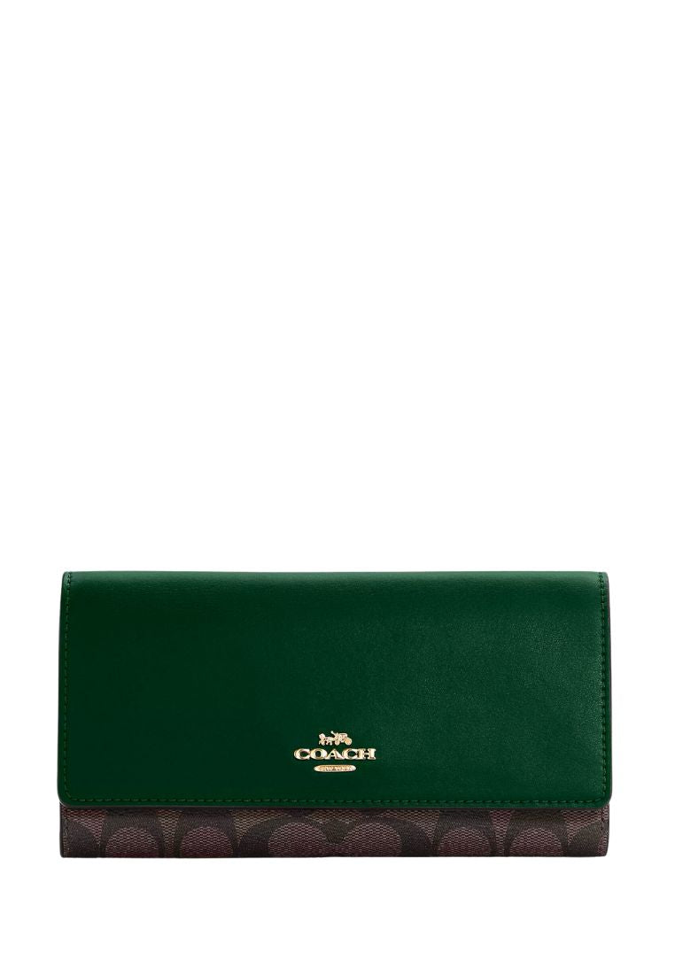 Slim Trifold Wallet In Signature Canvas Dark Pine
