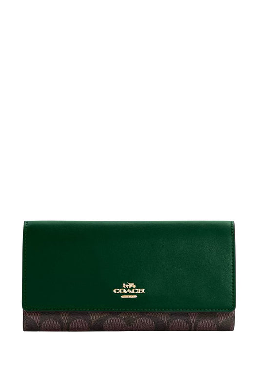 Slim Trifold Wallet In Signature Canvas Dark Pine